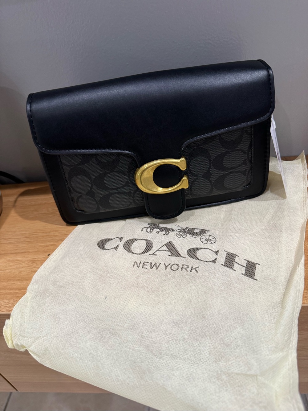 Coach Black Signature C Flap Crossbody with Gold Hardware